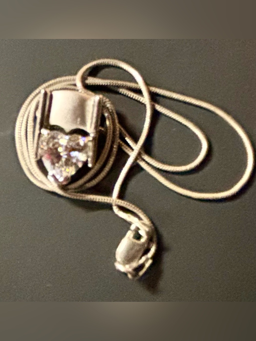VTG 925 Italy marked Snake chain, 925 Heart Shaped Stone 4 carats, 16”, 7.81g